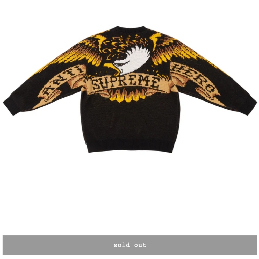 Supreme X AntiHero Sweater Black Yellow Men's Size Small